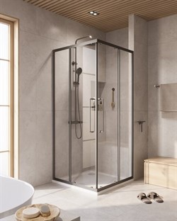 CEZARES Relax 304 Душевой уголок квадратный размер 90x90 см двери раздвижные профиль - оружейная сталь / стекло - прозрачное 8 мм RELAX-304-A-2-90-C-GM - фото 256942