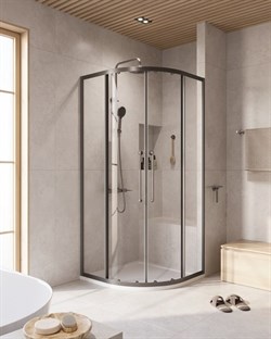 CEZARES Relax 304 Душевой уголок полукруглый размер 90x90 см двери раздвижные профиль - оружейная сталь / стекло - прозрачное 8 мм RELAX-304-R-2-90-C-GM - фото 257073