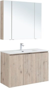 AQUANET Мебель для ванной подвесная Алвита New 100 3 дверцы, дуб веллингтон белый - фото 258304