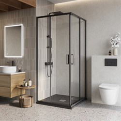 BELBAGNO Luce Душевой уголок квадратный размер 90x90 см профиль - черный / стекло - прозрачное, двери раздвижные, стекло 6 мм LUCE-A-2-90-C-NERO - фото 261485