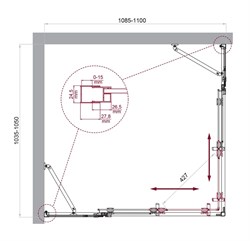 BELBAGNO Luce Душевой уголок прямоугольный размер 110x105 см профиль - хром / стекло - прозрачное, двери раздвижные, стекло 6 мм LUCE-AH-22-110/105-C-Cr - фото 261696