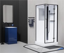 ESBANO Muse Душевая кабина гидромассажная квадратная правая размер 90x90 см, профиль - черный / стекло - белое ESKM90QDR - фото 289188