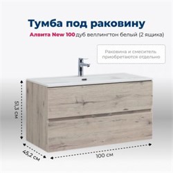 AQUANET Тумба под раковину подвесная Алвита New 100 2 ящика, дуб веллингтон белый AQUANET-277521 - фото 297435