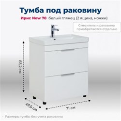 AQUANET Тумба под раковину напольная Ирис New 70 белый глянец (2 ящика, ножки) AQUANET-310153 - фото 300037