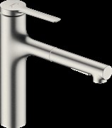 HANSGROHE Смеситель для кухни Hansgrohe Zesis M33 74801800 с вытяжным душем, цвет сталь 74801800