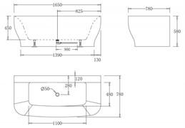 BELBAGNO Ванна акриловая без перелива BB74-1650-W0, пристенная, размер 165х80 см, белая BB74-1650-W0