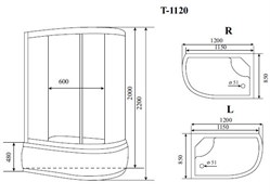 TIMO Standart Душевая кабина прямоугольная-асимметричная, размер 120х85 см, профиль - матовый / стекло - тонированное, двери раздвижные